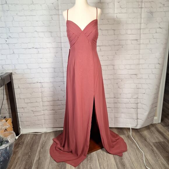 NWT $99 Azazie Hailey Dress, Size 4, Desert Rose Pink, Floor Length Sleeveless - Picture 2 of 11